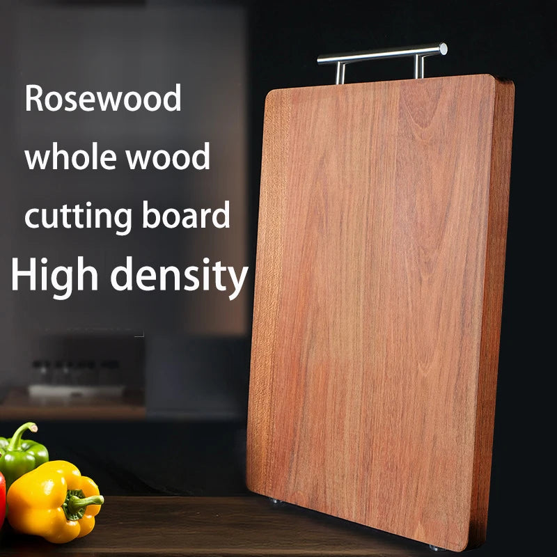 Rosewood Whole Wood Cutting Board, High Density Solid Chopping Block, Double Sided Anti-Mold Kitchen Board with Handle