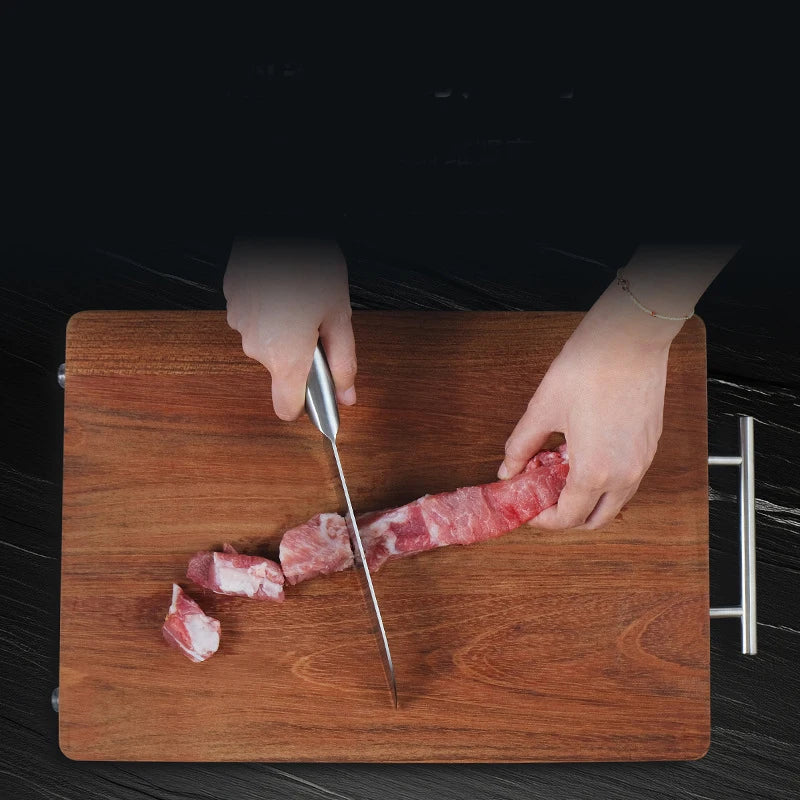 Rosewood Whole Wood Cutting Board, High Density Solid Chopping Block, Double Sided Anti-Mold Kitchen Board with Handle
